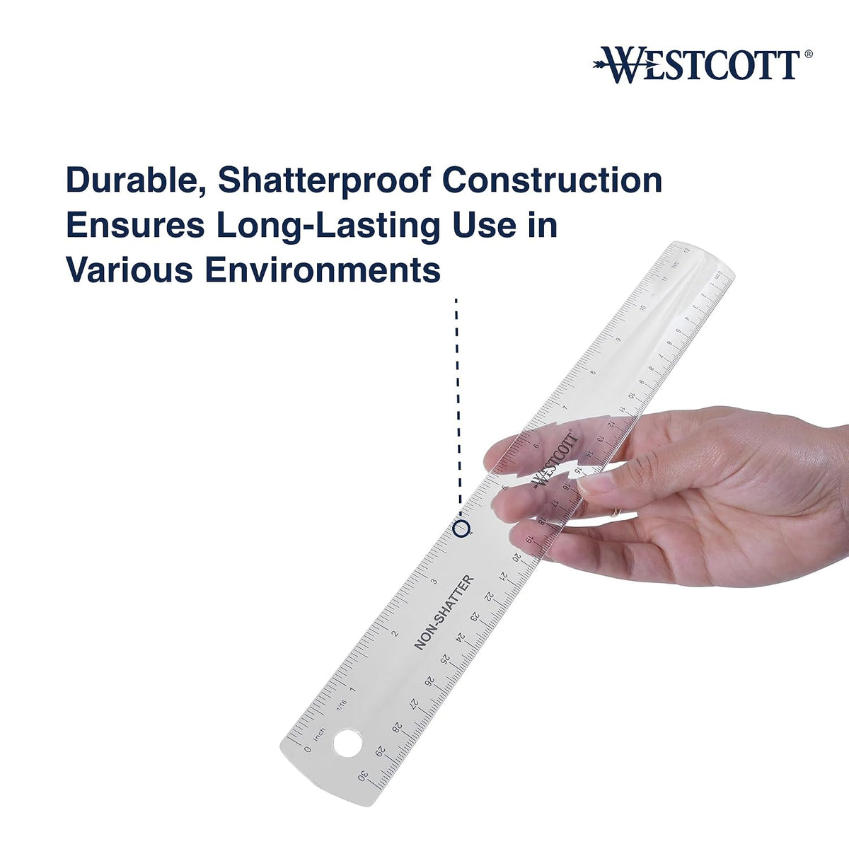 Westcott 12-Inch Flexible Shatterproof Rulers, Flexible Design with Easy-to-Read Markings, for Home, Office, Classroom, Back to School, School Supplies, 4 Pack