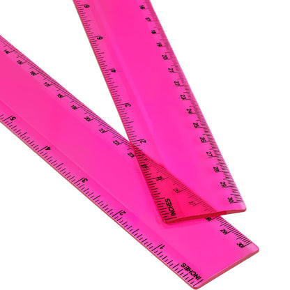 EBOOT 2 Pack Plastic Ruler Straight Clear Measuring Tool, Pink, 12 Inch