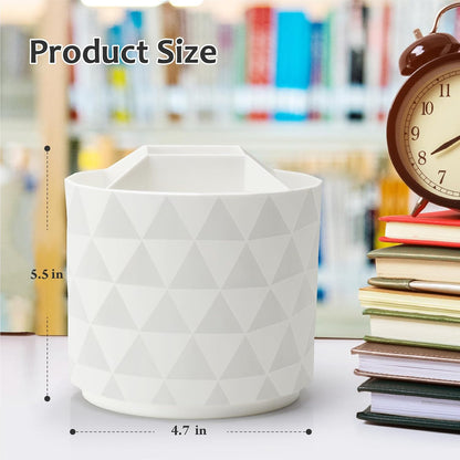 Desk Organizer, 360-Degree Rotating Pencil Pen Holders For Desk, Diamond Pattern Pen Organizer With 5 Compartments, Cute Desk Accessories Decor For Office, School,Home,Art Supply (Pink)