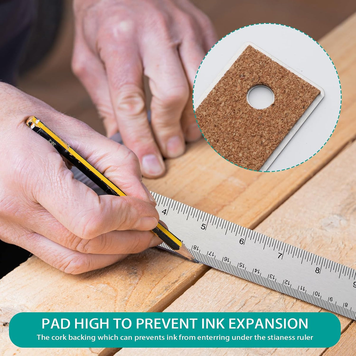 Metal Ruler 6+12 Inch Stainless Steel Ruler with Cork Backing