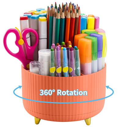 Marbrasse Desk Organizer, 360-Degree Rotating Pen Holder, Desk Organizers and Accessories with 5 Compartments Pencil Holder, Art Supply Storage Box Caddy for Office, Home（White）