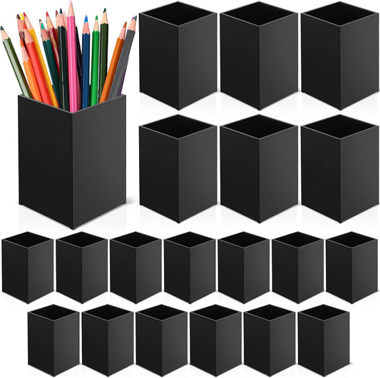 Crtiin 20 Pcs Acrylic Pen Holder Pencil Cup Desk Organizer, Black