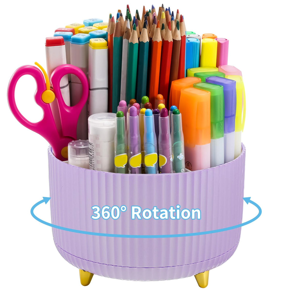 Marbrasse Desk Organizer, 360-Degree Rotating Pen Holder, Desk Organizers and Accessories with 5 Compartments Pencil Holder, Art Supply Storage Box Caddy for Office, Home（White）