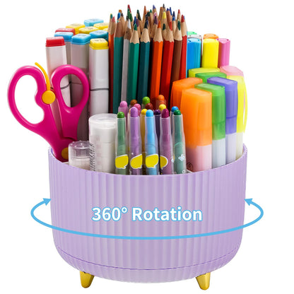 Marbrasse Desk Organizer, 360-Degree Rotating Pen Holder, Desk Organizers and Accessories with 5 Compartments Pencil Holder, Art Supply Storage Box Caddy for Office, Home（White）