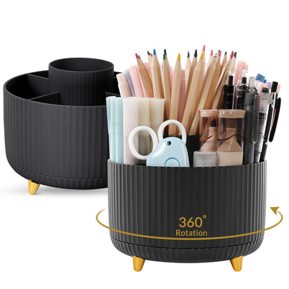 SKYDUE 360 Degree Rotating Desk Organizer, Dual-Purpose Pencil Pen Holder for Desk, Rotating Desk Pen Organizer with 5 Slots, Art Supplies, Pencil Cup for Office, School, Home