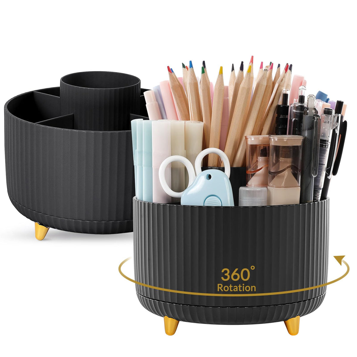 SKYDUE 360 Rotating Purple Pen & Art Supply Organizer - 5 Slot Desk Organizer for Office, School, Home