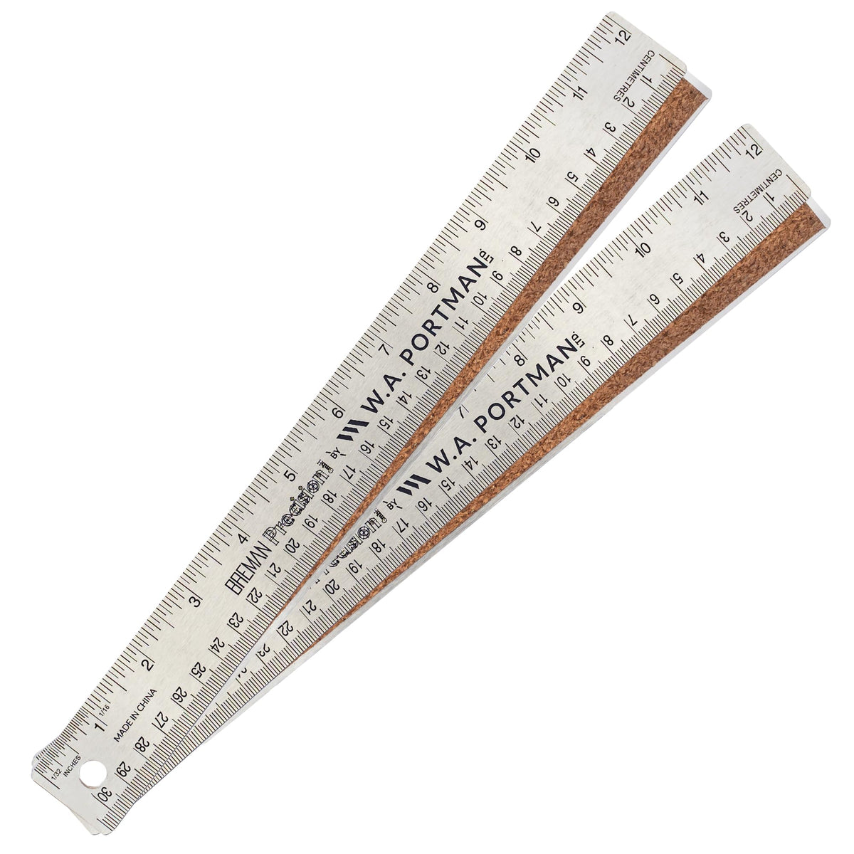 WA Portman Metal Ruler 12'', Metric Edge Corkback Stainless Steel Ruler