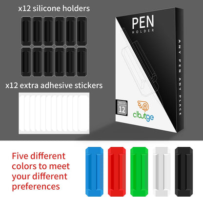 12 Pack Silicone Pen Holder/Pencil for Desk with 12 Extra Adhesive Stickers