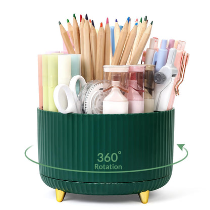 SKYDUE 360 Rotating Plastic Desk Pen Organizer with 5 Slots, Dual-Purpose Art Supply Pencil Cup for Office, School, Home
