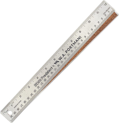 WA Portman Metal Ruler 12'', Metric Edge Corkback Stainless Steel Ruler