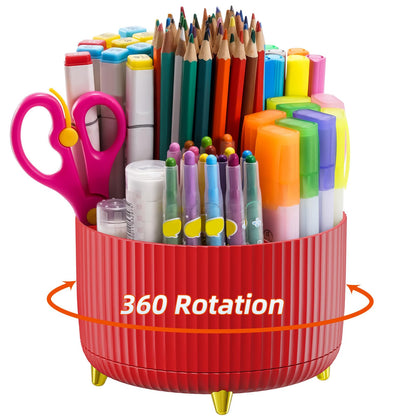 Marbrasse Desk Organizer, 360-Degree Rotating Pen Holder, Desk Organizers and Accessories with 5 Compartments Pencil Holder, Art Supply Storage Box Caddy for Office, Home（White）