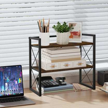 YINMIT Desktop Shelf Organizer, 2 Tier Office Shelves, Wood Desk Organizer Storage Rack and Freestanding Display Shelf for Office, Dormitory, Home
