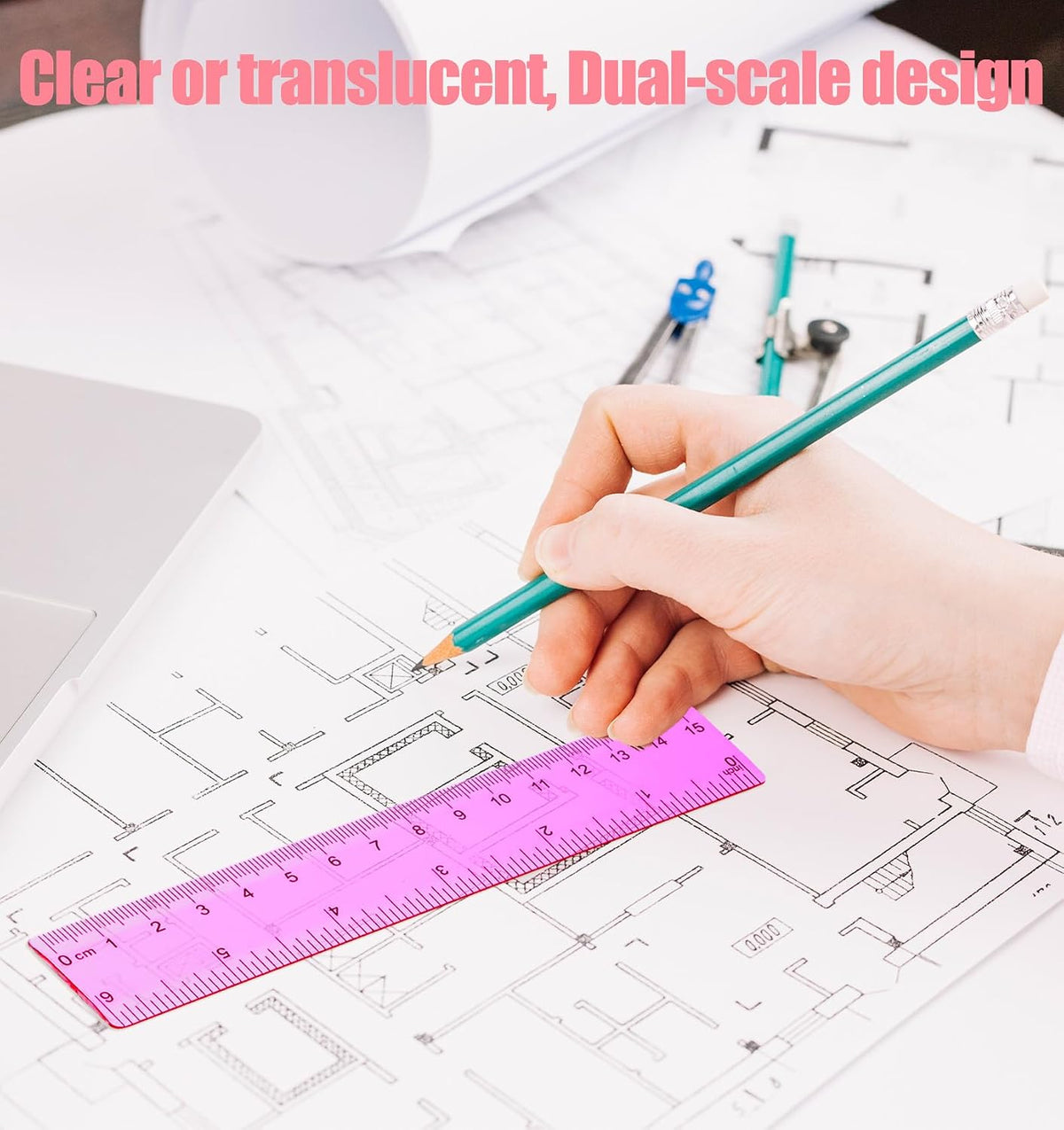 5 Pcs Mini Ruler, 6 inch Ruler See Through with Inches & Centimeters