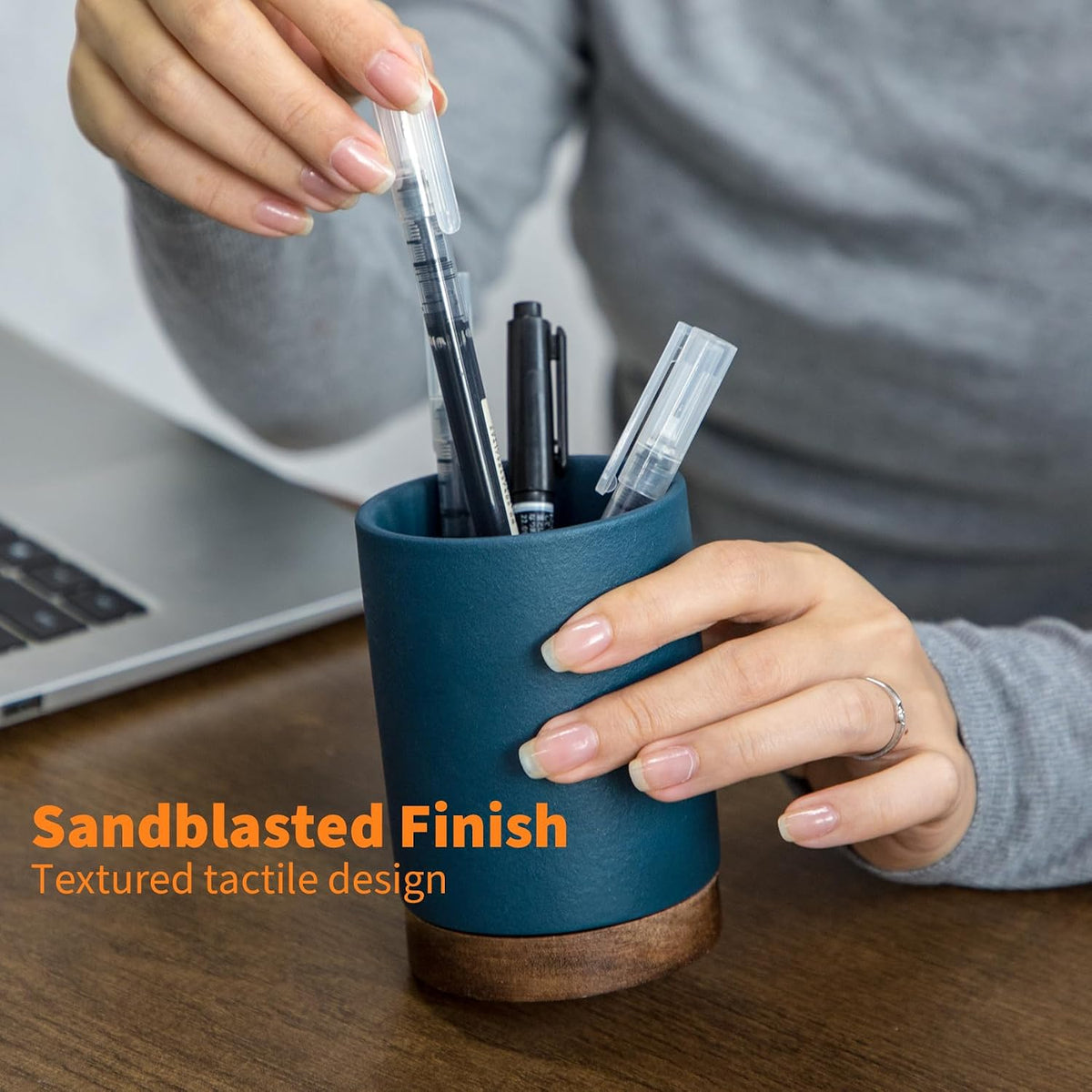 Ceramic Pen Holder for Desk, Pencil Cup, (Royal Blue, Set / 1)