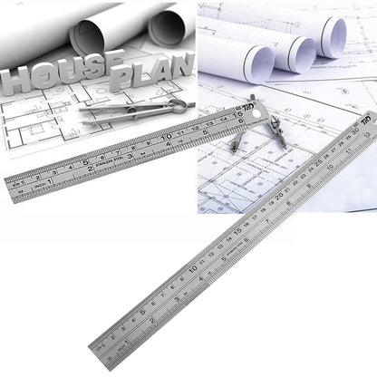 YouOKLight Metal Ruler Set, Stainless Steel 6 Inch and 12 Inch Rulers with Inches and Centimeters, Metric Precision Measuring Drawing Ruler, Silver
