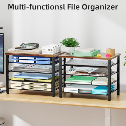 Marbrasse Wooden Desk Organizer, 5 Tier Paper Organizer Letter Tray, Brown