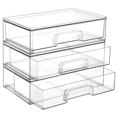 Vtopmart 4 Pack Small Clear Stackable Storage Drawers, Fits Narrow Spaces