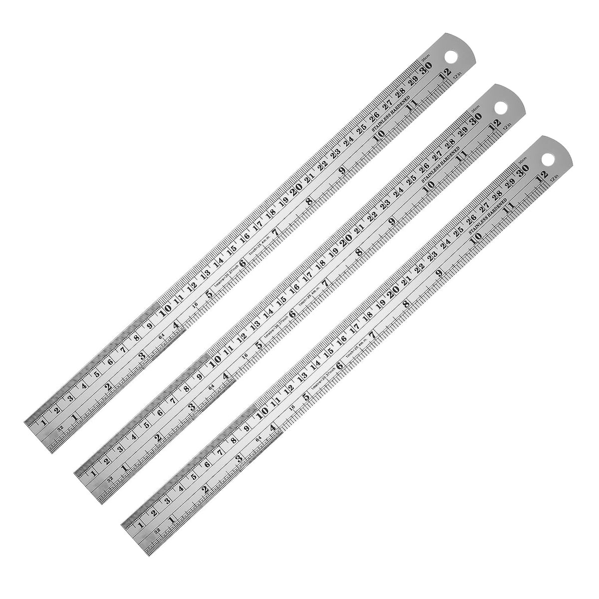 3PCS 12 Inch Metal Ruler,Stainless Steel Rulers with Inch and Metric Graduations ，Suitable for Engineering Drawings and Offices Family