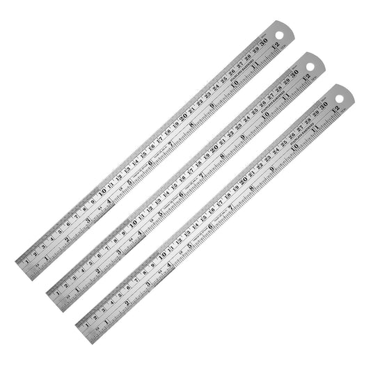 3PCS 12 Inch Metal Ruler,Stainless Steel Rulers with Inch and Metric Graduations ，Suitable for Engineering Drawings and Offices Family