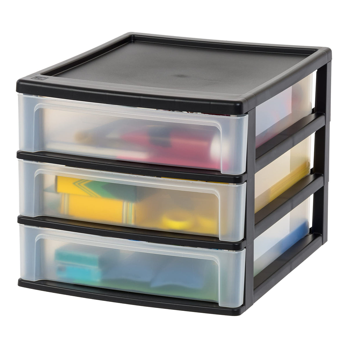 IRIS USA 2-Pack, 3-Drawer Small Plastic Stacking Desktop Organizer, Black