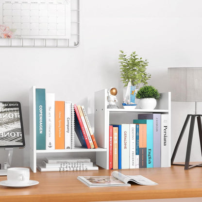 CITLOW Desktop Shelf Organizer - Adjustable Wood Desktop Bookshelf, Table Top Shelves, Desk Book Organizer for Office Supplies and Home Décor (White)