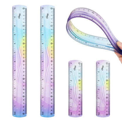 2 PCS 12 Inch Flexible Ruler, Bendable Plastic Ruler, Soft Bendable Gradient Colour Rulers with Centimeters and Inches for Student School Classroom Office Supplies
