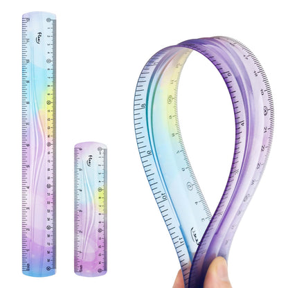 2 PCS 12 Inch Flexible Ruler, Bendable Plastic Ruler, Soft Bendable Gradient Colour Rulers with Centimeters and Inches for Student School Classroom Office Supplies