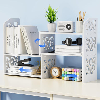 YGYQZ Adjustable Desktop Shelf Organizer, 3-Tier Desk Shelf, White Pattern
