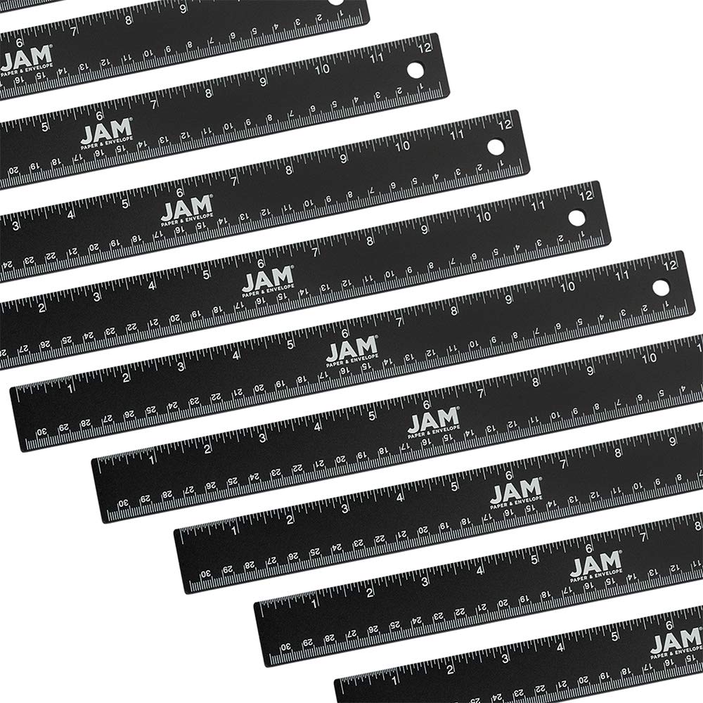 JAM PAPER Strong Aluminum Ruler - 12 Inch - Metal Ruler with Non-Skid Cork Backing - Lime Green - Sold Individually