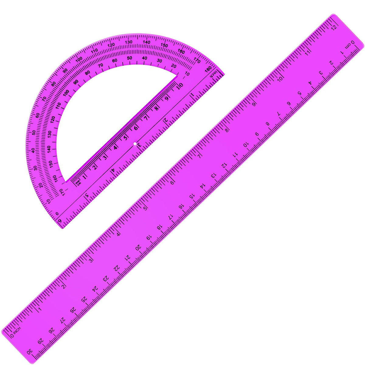 Zonon 2 Pcs 12 Inch Clear Ruler and 6 Inch Plastic Protractor Set, Clear