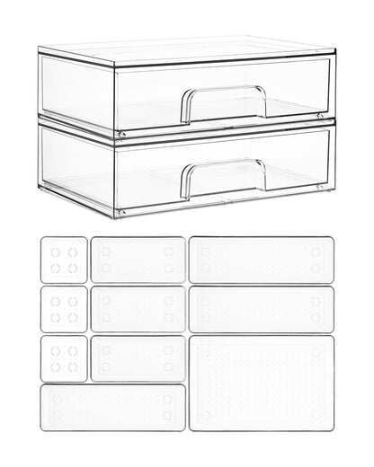 Vtopmart 4 Pack Small Clear Stackable Storage Drawers, Fits Narrow Spaces