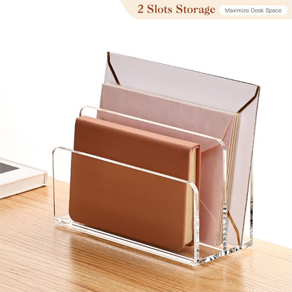 YUXUN Acrylic Mail Organizer, Clear Mail Holder - 2 Compartments Mail Sorter, File Organizer for Desk, Office Accessories for Mail, Bills, Documents, Notebooks