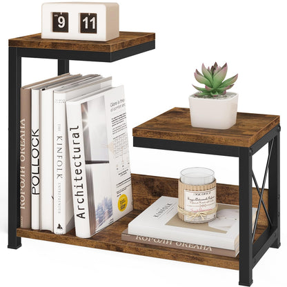 ELITEROO Desk Shelf Organizer, Wood Desktop Organizer Small Bookshelf, 3 Tier Storage Shelf Riser Display Stand for Office Decor and Desk Accessories, Rustic Brown Black