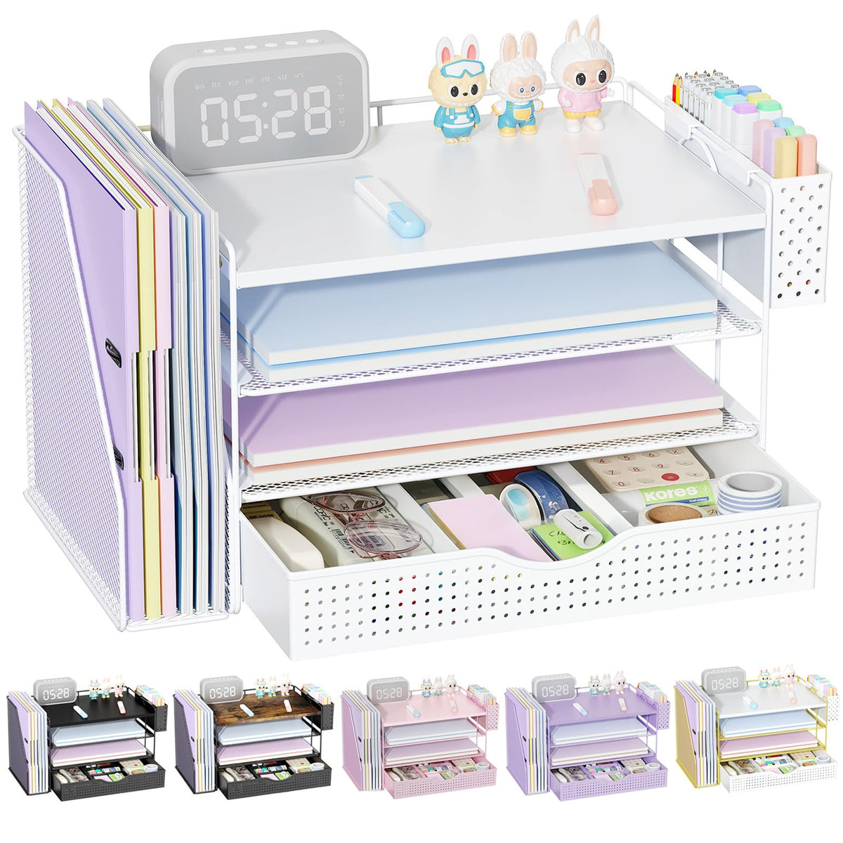 Wood Desk Organizers and Accessories with File Holder & Catalog Racks