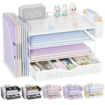 Wood Desk Organizers and Accessories with File Holder & Catalog Racks