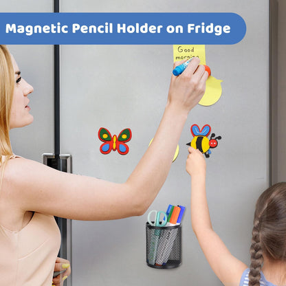 LUCYCAZ 2 Pack Magnetic Pencil Holder, Metal Stainless Steel Pen Basket