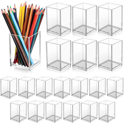 Crtiin 20 Pcs Acrylic Pen Holder Pencil Cup Desk Organizer, Black