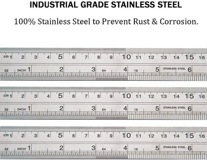 ZZTX Metal Ruler 16 Inches Stainless Steel 1 Pack