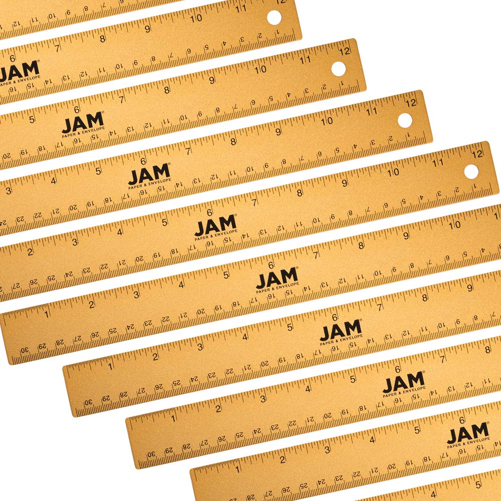 JAM PAPER Strong Aluminum Ruler - 12 Inch - Metal Ruler with Non-Skid Cork Backing - Lime Green - Sold Individually