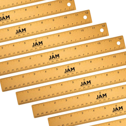 JAM PAPER Strong Aluminum Ruler - 12 Inch - Metal Ruler with Non-Skid Cork Backing - Lime Green - Sold Individually