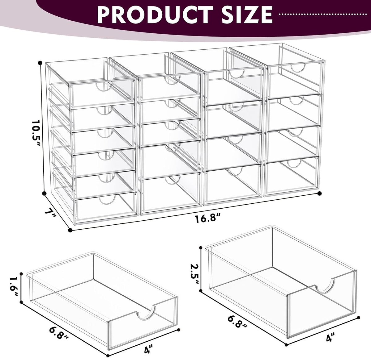 YFXCVSL Acrylic Makeup Organizer with 19 Drawers,Storage Drawer Organizer
