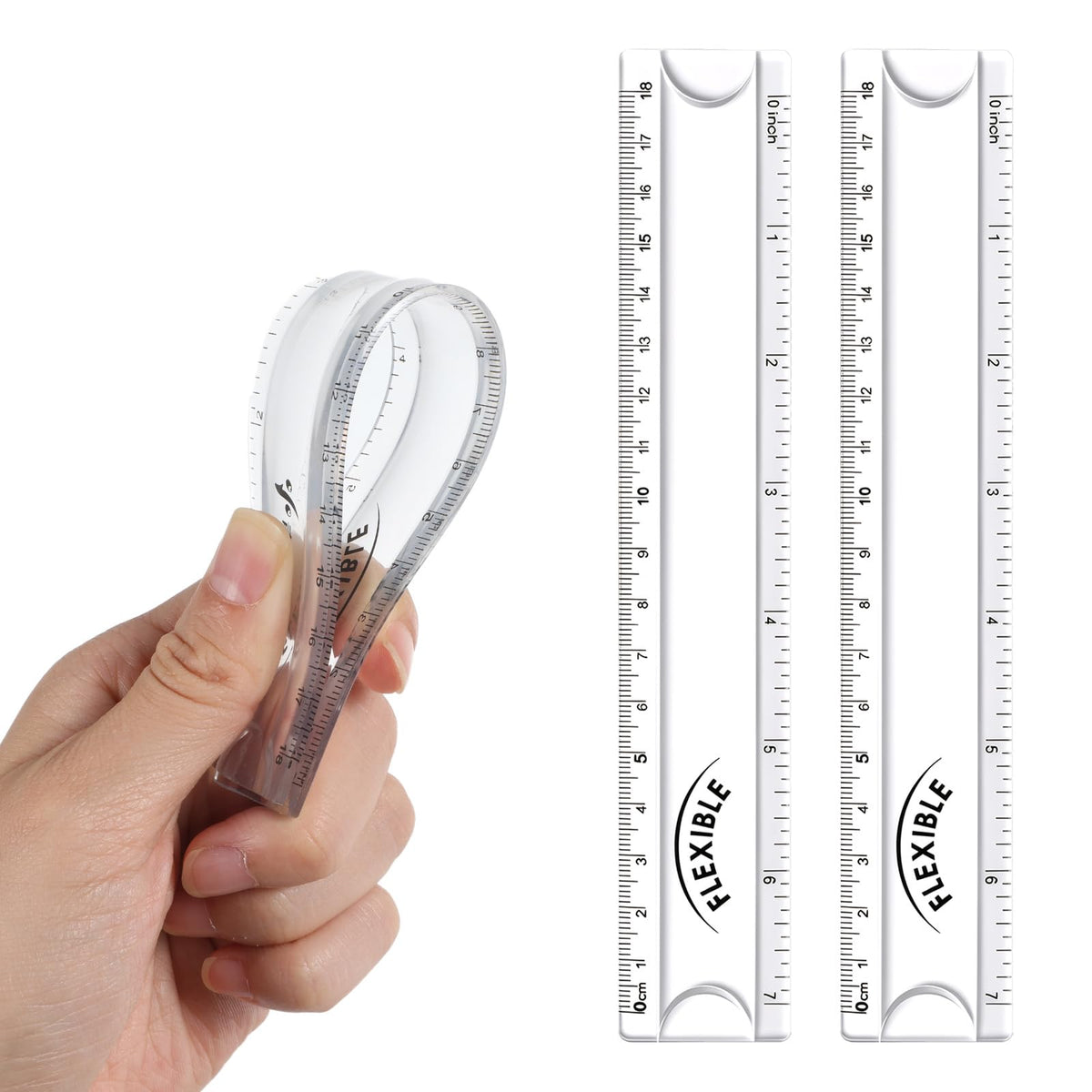Grevosea 2 PCS Flexible Ruler 12 Inch Bendable Clear Plastic Ruler