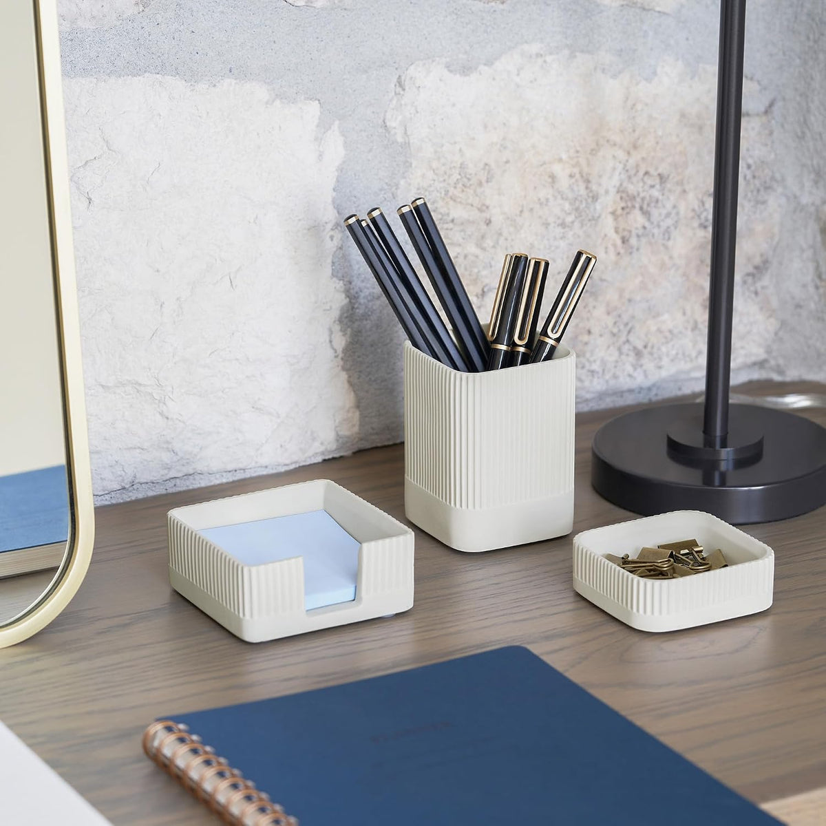 Aesthetic Desk Organizer Set of 3 - Sturdy Concrete Office Accessories