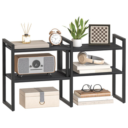 HOOBRO Desk Shelf Organizer, Adjustable Desktop Bookshelf,Wooden Office Storage Rack for Top of Desk,Office, Study, Kitchen, Dorm, Rustic Brown and Black BF39SJ01