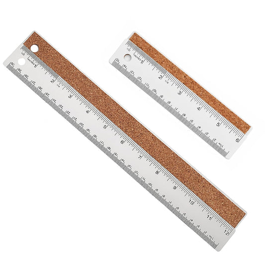 Metal Ruler 6+12 Inch Stainless Steel Ruler with Cork Backing