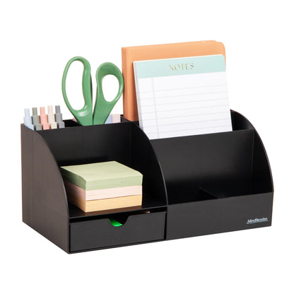 Mind Reader 7-Compartment Desktop Organizer, Metal Mesh Desk Organizer for Pens, Sticky Notes, Mail and Office Supplies, Black