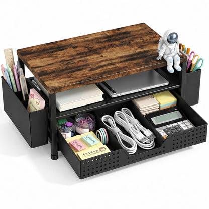 LEKETREE Desk Organizers and Accessories, 5-Tier Paper Letter Tray Organizer with File Holder, Desktop Organizer for Office Supplies (Black)
