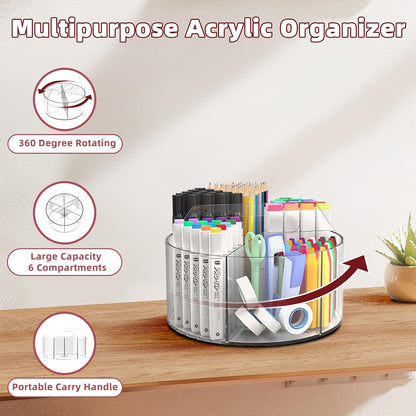 Absonic 250pcs Acrylic Pencil Holder Marker Organizer, Back to School 360-Degree Rotating Pen Holder, Crayon Organizers for Kids Pencil Organizer Caddy Art Supply Lazy Susan Organizer for Desk Office