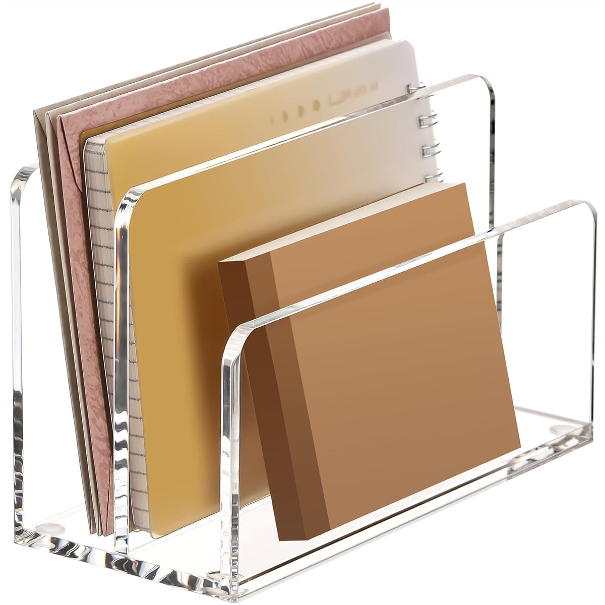 YUXUN Acrylic Mail Organizer, Clear Mail Holder - 2 Compartments Mail Sorter, File Organizer for Desk, Office Accessories for Mail, Bills, Documents, Notebooks