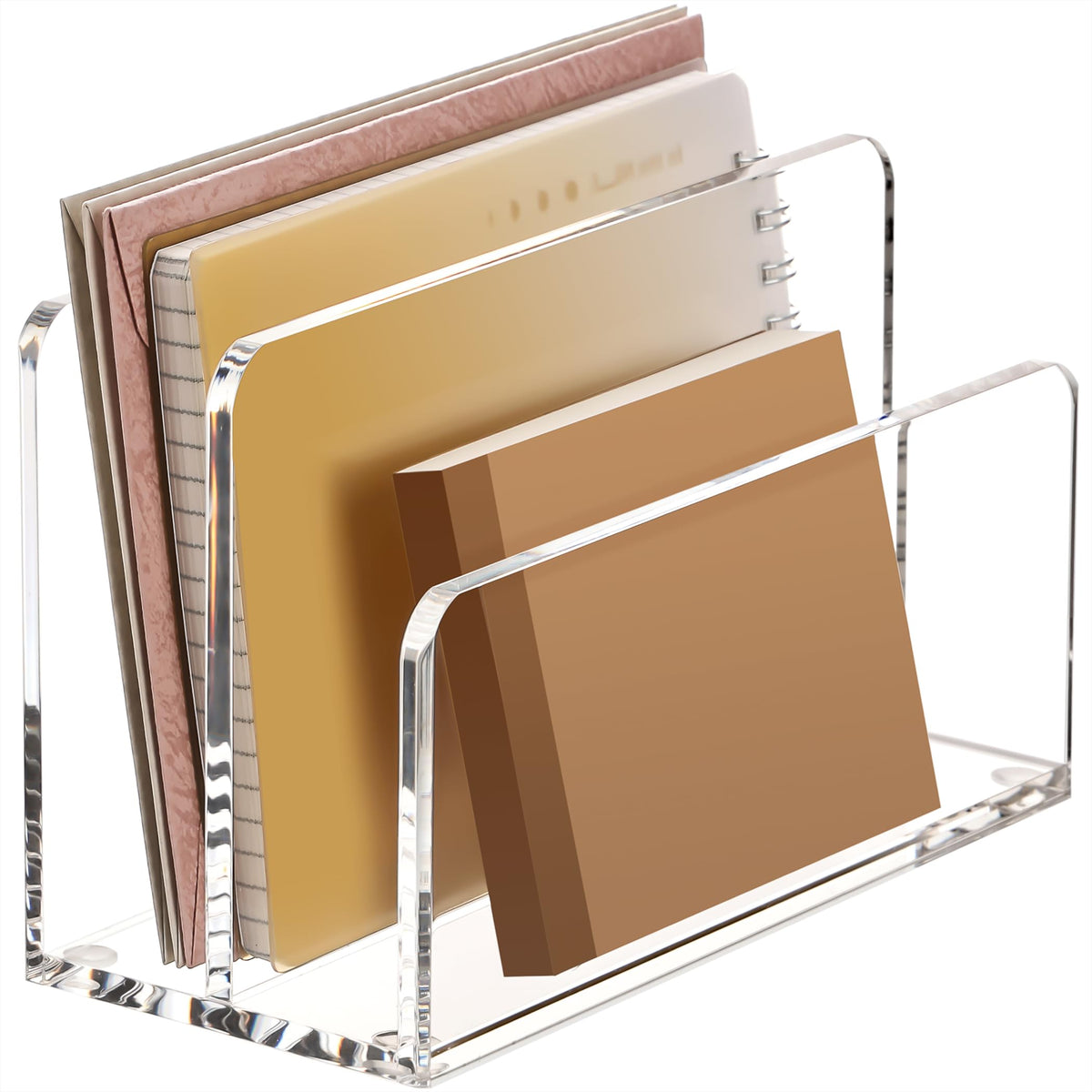 YUXUN Acrylic Mail Organizer, Clear Mail Holder - 2 Compartments Mail Sorter, File Organizer for Desk, Office Accessories for Mail, Bills, Documents, Notebooks